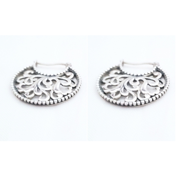 Byzantine Hoop Scroll Half Moon Earrings 925 Sterling Silver Elegant - Picture 2 of 4